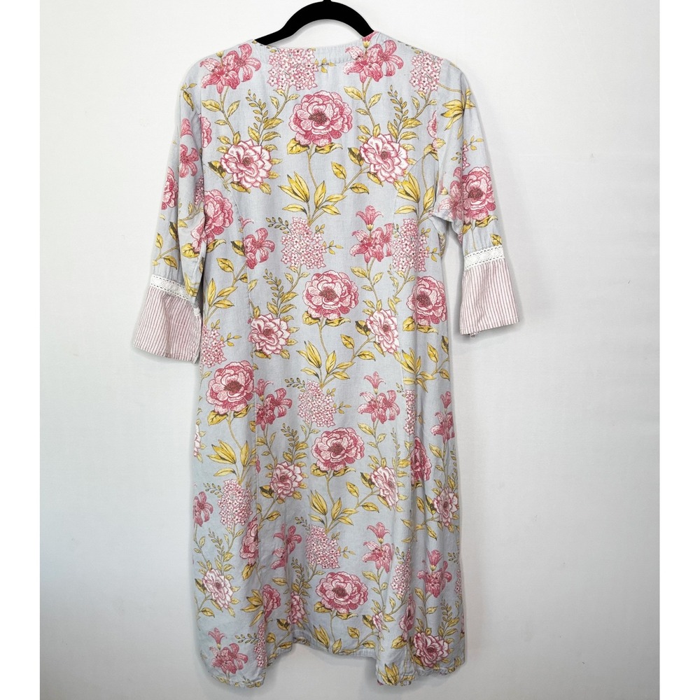 Utsa Cotton Flex Floral Kurti Tunic Dress Blue Pink Button Front Pocket Size XL - Picture 7 of 11